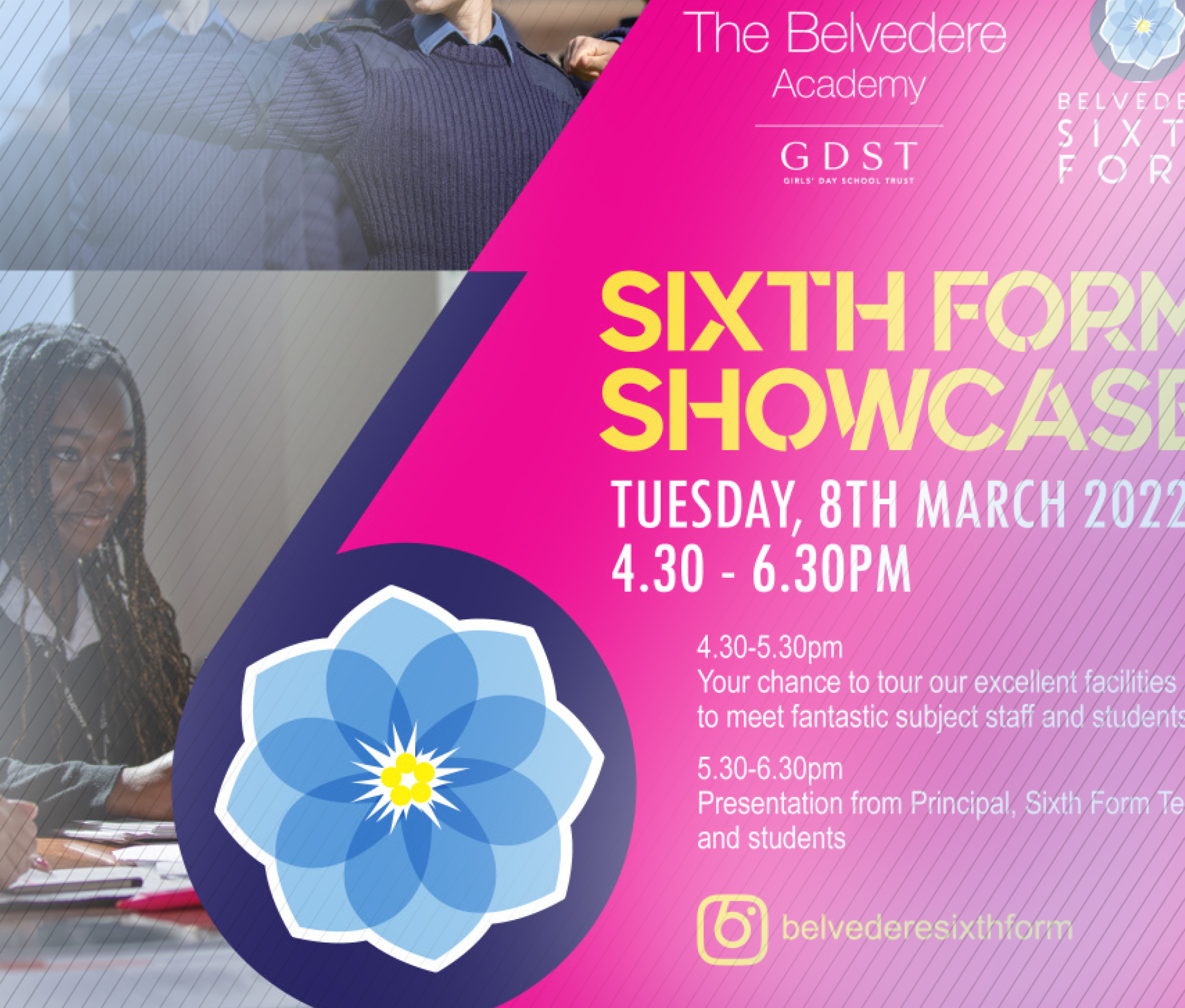Belvedere Academy Sixth Form logo redesign using the six diagonal